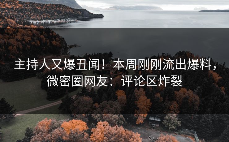 主持人又爆丑闻！本周刚刚流出爆料，微密圈网友：评论区炸裂