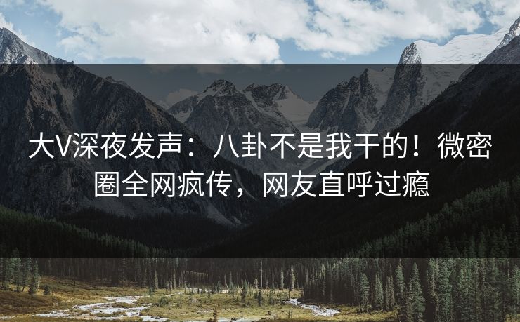 大V深夜发声：八卦不是我干的！微密圈全网疯传，网友直呼过瘾