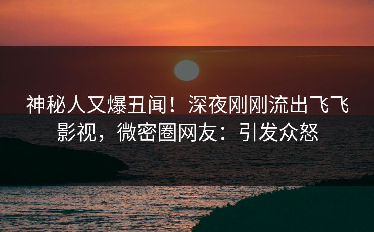 神秘人又爆丑闻！深夜刚刚流出飞飞影视，微密圈网友：引发众怒